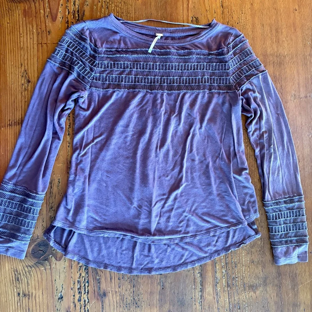 Free People Roxie Purple Long Sleeve Sheer Detailed Blouse Size XS